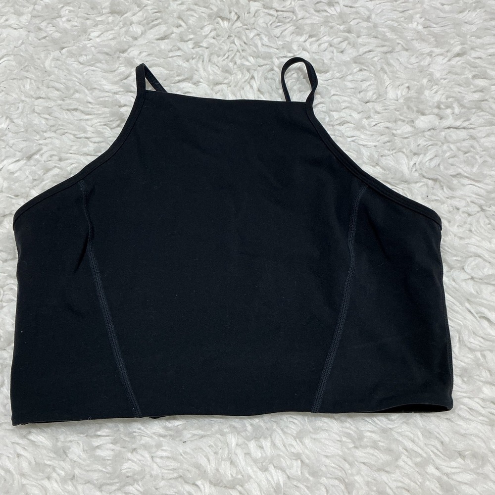 Buffbunny Collection Strappy Lace Up Back Sports Bra Black High Neck Large L